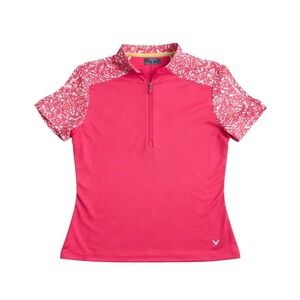 Callaway Women's Pink Opti-dri 1/4 Zip Floral Sleeve Golf Shirt Size M